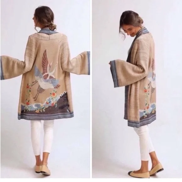 Anthropologie Crane Embroidered Loose Cardigan - Picture 6 of 8